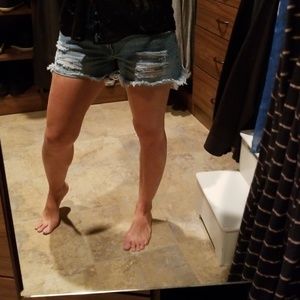 Distressed jean shorts